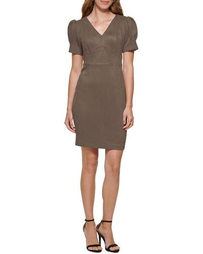 DKNY Puff Sleeve Sheath Dress - Brown