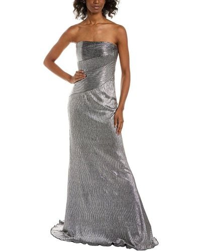 Rene Ruiz Metallic Strapless Gown - Gray