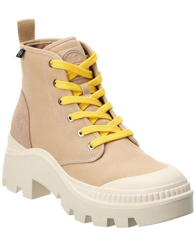 Tory Burch Camp Canvas & Suede Sneaker Boot - Natural