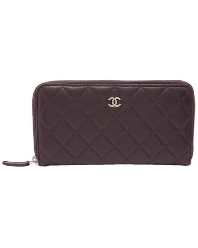 Chanel Quilted Leather Single Flap Cc Zip Around Wallet (Authentic Pre-Owned) - Purple