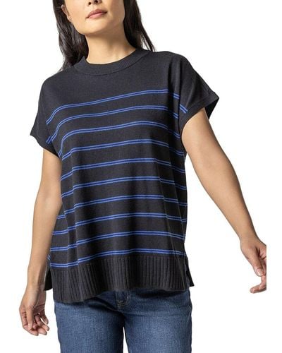 Lilla P Striped Poncho Linen-blend Sweater - Blue