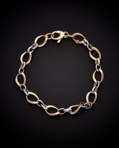 Italian Gold 14K Italian Two-Tone Link Bracelet - Black