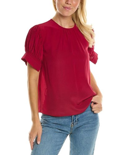 Rebecca Taylor Short Sleeve Silk Blouse - Red