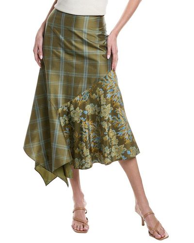 Lafayette 148 New York Asymmetrical Handkerchief Silk Skirt - Green