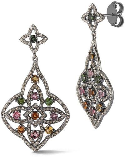 Banji Jewelry Silver 4.44 Ct. Tw. Diamond & Tourmaline Drop Statement Earrings - Metallic