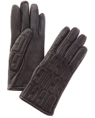 UGG Logo Quilted Wool & Cashmere-lined Leather Gloves - Gray