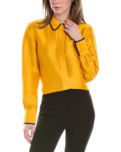 Lafayette 148 New York Covered Placket Silk Blouse - Yellow