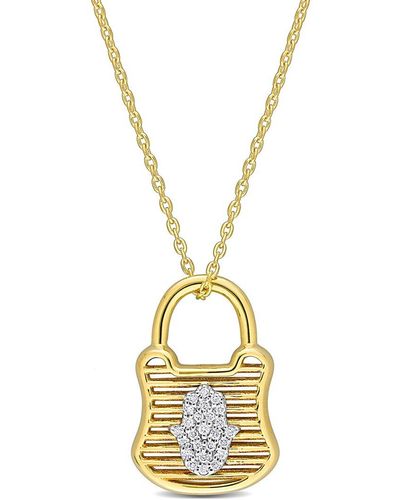 Rina Limor 14k Two-tone 0.08 Ct. Tw. Diamond Lock Necklace - Metallic