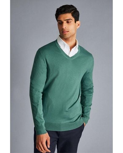 Charles Tyrwhitt Merino Wool V Neck Sweater - Green