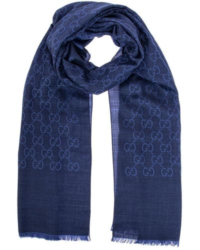 Gucci Wool & Silk-blend Scarf Shawl - Blue