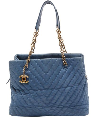 Chanel Iridescent Leather Surpique (Authentic Pre-Owned) - Blue