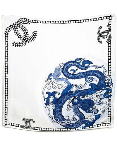 Chanel Limited Edition Dragon Print Silk Scarf (Authentic Pre-Owned) - White
