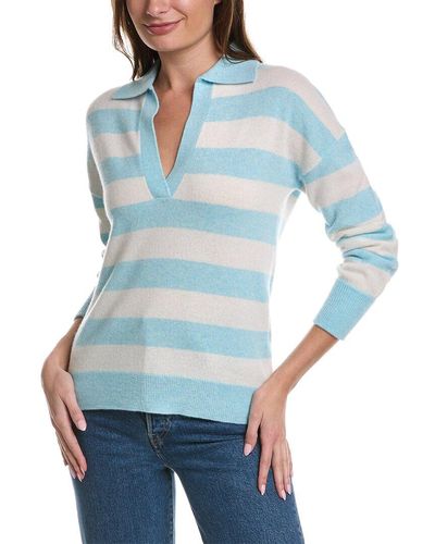 Forte Striped Cashmere Polo Sweater - Blue