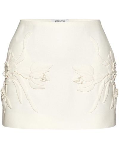 Valentino Floral-embroidered Mini Skirt - Natural