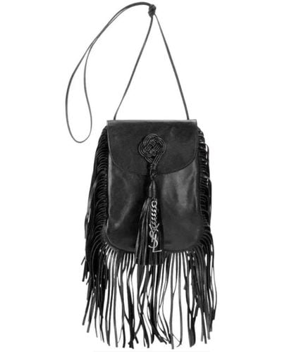 Saint Laurent Anita Fringe Leather Crossbody Bag Regular - Black
