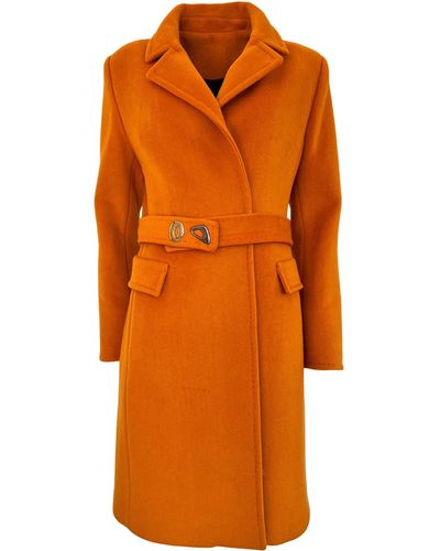 Cult Moda Belted Wool Blend Coat - Yellow