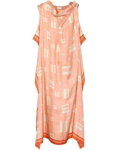 Dries Van Noten Geometric Silk Overlay Dress - Pink