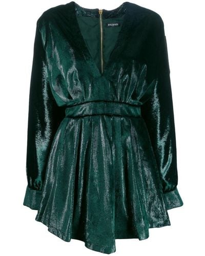 Balmain Metallic Flared Dress - Green