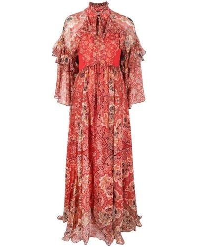 Etro Paisley-print Ruffle Silk Gown - Red
