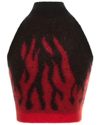 Alessandra Rich Flames Jacquard Knit Crop Top - Red