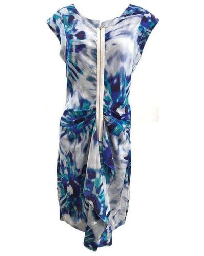 BCBGMAXAZRIA Marisol Blue Combo Silk Zip Front Dress