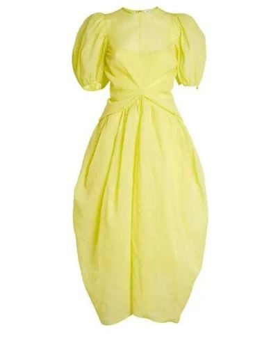 Cecilie Bahnsen Juniper Puff-sleeved Midi Dress - Yellow