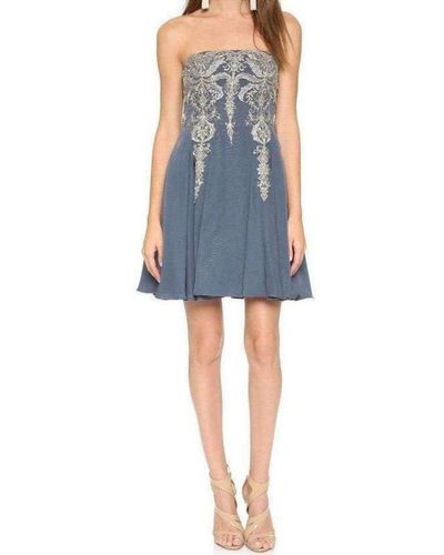 Marchesa Embroidered Floral Strapless Dress - Blue