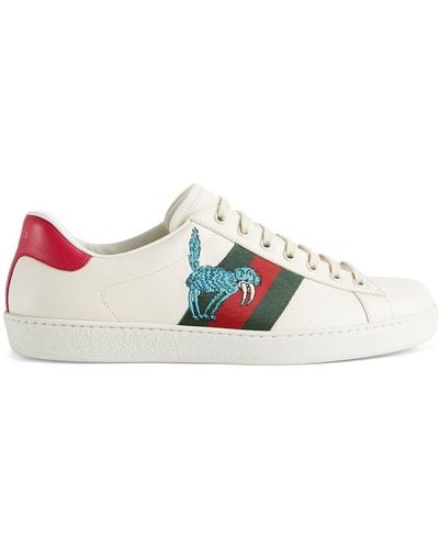 Gucci Freya Hartas Ace Leather Sneakers - White