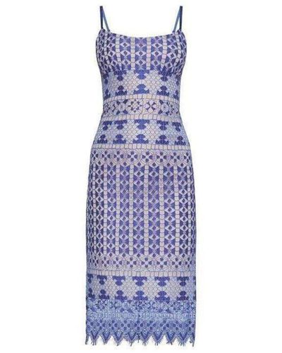 BCBGMAXAZRIA Alese Geometric Lace Midi Dress - Blue