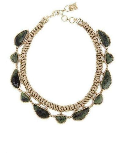 BCBGMAXAZRIA Gold Green Natural Stone Collar Necklace - Metallic