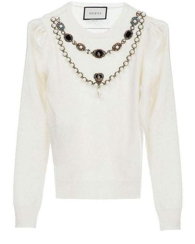 Gucci Embroidered Wool Sweater - White