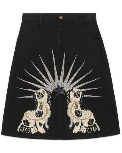 Gucci Embroidered Black Denim Mini Skirt