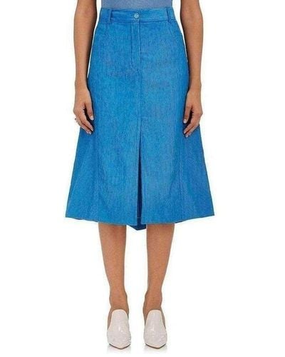 Nina Ricci Cotton Blend Corduroy A-line Skirt - Blue