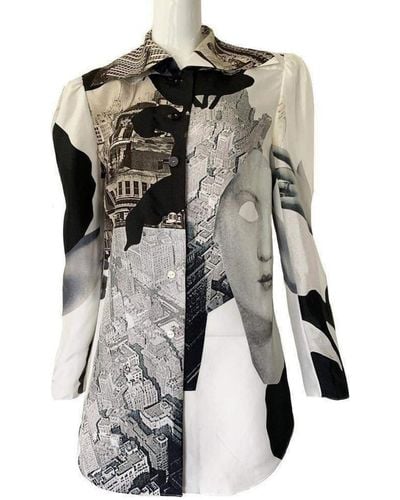 Carven Printed Silk Habotai Shirt - Grey