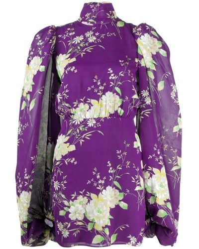The Attico Gobi Floral-print Silk Mini Dress - Purple