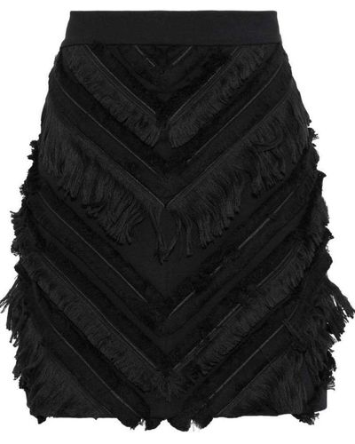 Balmain Chevron Fringed Mini Skirt - Black