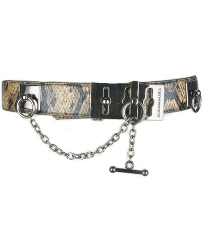 BCBGMAXAZRIA Faux Snake Leather Metallic Chain Toggle Belt - Brown