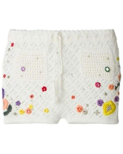 Emilio Pucci Poppy Rocks Embellished Crochet Shorts - White