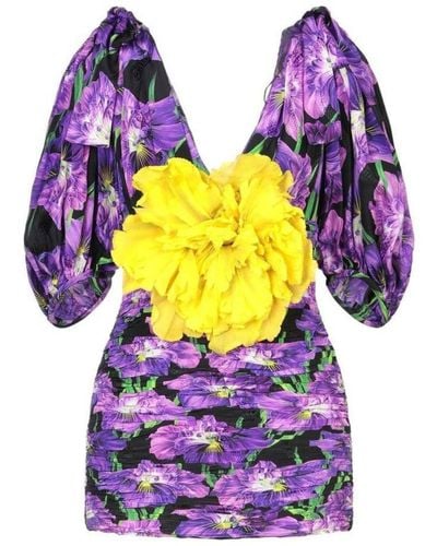 Gucci Purple Floral Pattern Silk Dress