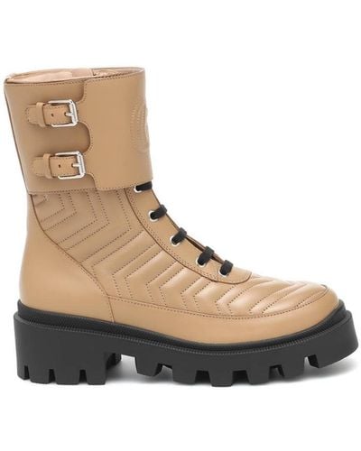 Gucci Frances Leather Combat Boots - Natural