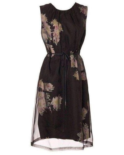 Dries Van Noten Organza Overlay Floral Silk-blend Dress - Black