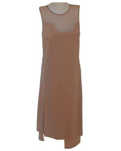 BCBGMAXAZRIA Sleeveless Pleated Contrast-tulle Dress - Natural
