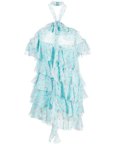 Alessandra Rich Violet Silk Georgette Mini Dress - Blue