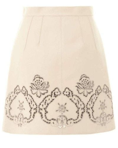 Dolce & Gabbana Laser-cut Leather Skirt It 42 (us 6) - Natural