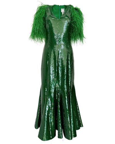 Huishan Zhang Emerald Sequins Dress - Green