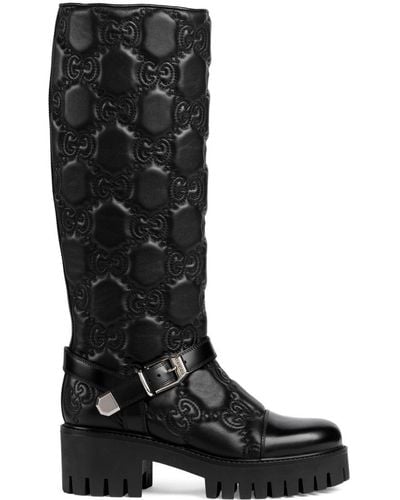 Gucci GG Matelassé Lug Sole Boots - Black