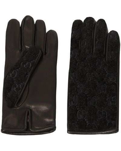 Gucci Black Leather Embossed Monogram GG Gloves