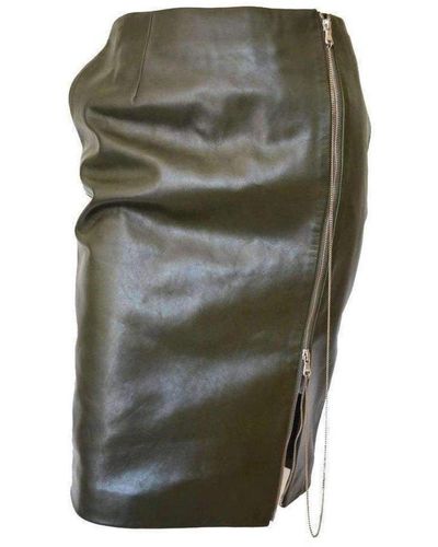 Jean Paul Gaultier Dark Olive Green Front Zipper Leather Skirt