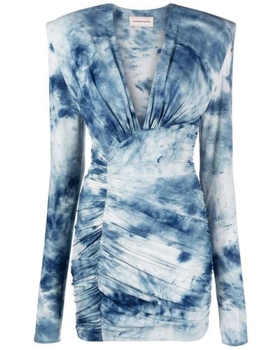 Alexandre Vauthier Tie-dye Print Ruched Mini Dress - Blue