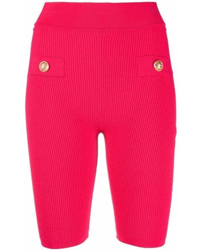 Balmain Button-embellished Ribbed Cycling Shorts - Red